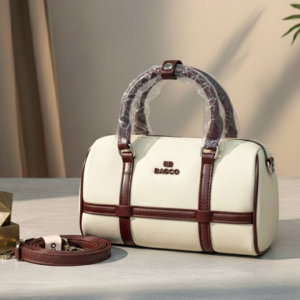 Elegant white and brown leather handbag with stylish straps - Creamy Vanilla